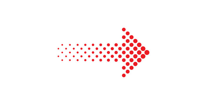 Red Halftone Dotted Arrow Pointing Right Isolated On Transparent Background