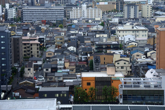 Kyoto, Japan - June 2026: Traditional streets of Higashiyama district on a rainy evening.