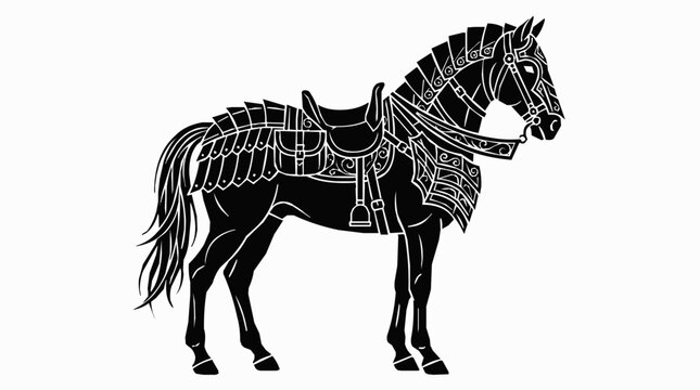 Detailed Horse in Full Medieval Armor Silhouette, Representing a Powerful War Stallion Ready for a Knight's Epic Battle Journey.