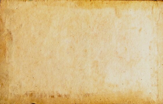 Macro texture of old vintage paper, blank aged parchment background with grunge stains and antique borders