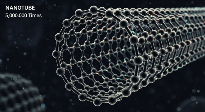 Ultra-magnified 3D illustration of carbon nanotube structure showcasing nanotechnology innovation