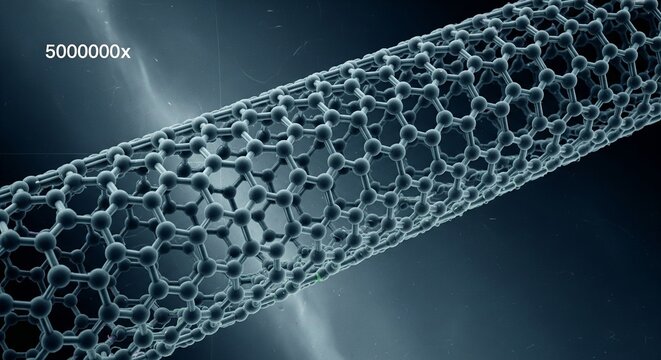 Ultra-high-magnification microscopic view of carbon nanotube structure under scientific lighting