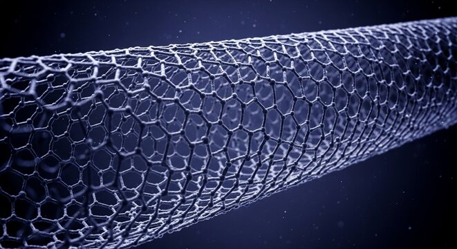 Ultra-detailed microscopic view of carbon nanotube structure under advanced lighting
