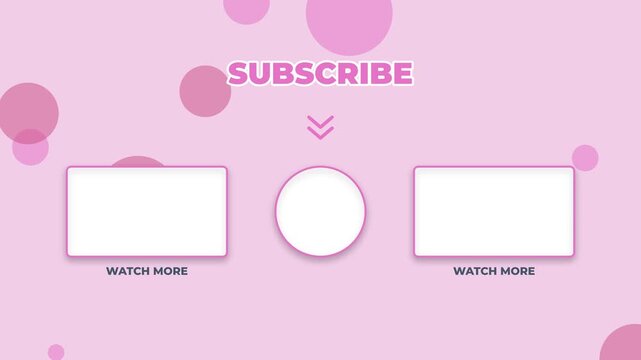 YouTube end screen template with pink aesthetic design