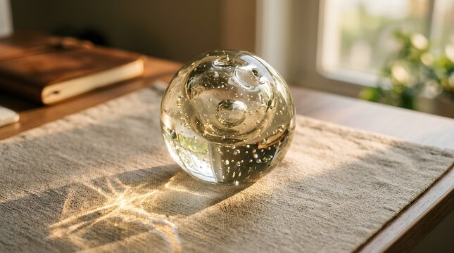 Glass paperweight on desk mat modern new beautiful creative professional high quality clean