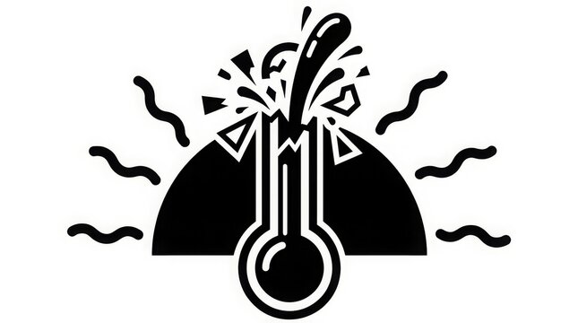 Climate Crisis - Exploding Thermometer Bursting Over Volcanic Mountain with Heat Waves Global Warming Concept Icon