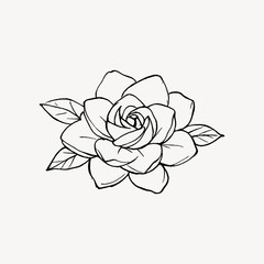 Obraz premium Minimalist rose sketch with leaves.