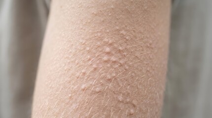 Fototapeta premium Close-up of a person's arm with a rash, showing small red bumps on the skin