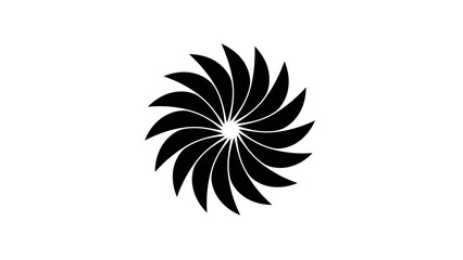 A striking black spiral pinwheel shape with multiple blades rotating around a central point on a clean white background, creating a dynamic visual effect. © Bejo