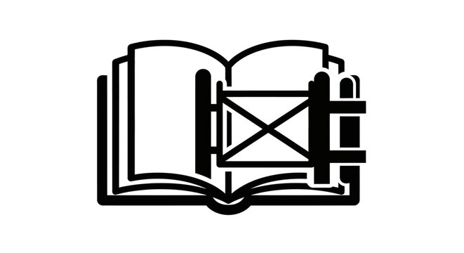 Open book with a gate landscape icon design.