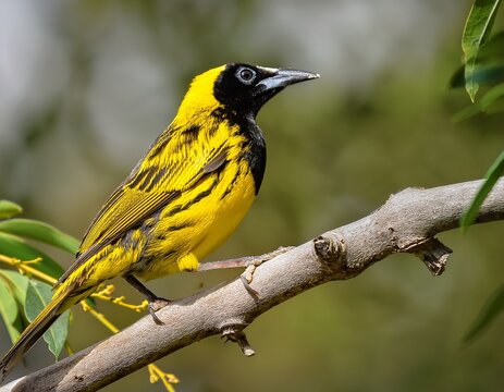 vibrant new holland honeyeater perched on a branch with striking yellow and black plumage