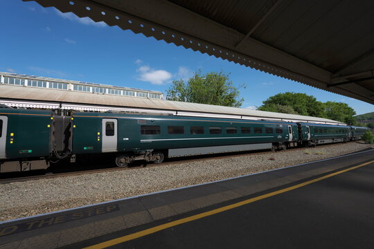 Bath, UK - May 12, 2026: A train stopping at Bath station in England, UK