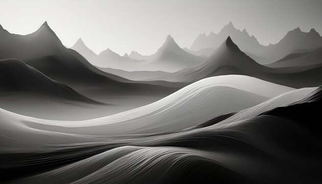 a blurred grayscale abstract landscape evokes a sense of calm and mystery