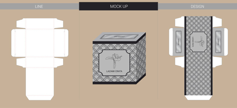 Luxury Box Packaging Die Cut Template with Folding Carton Layout and Decorative Pattern Design