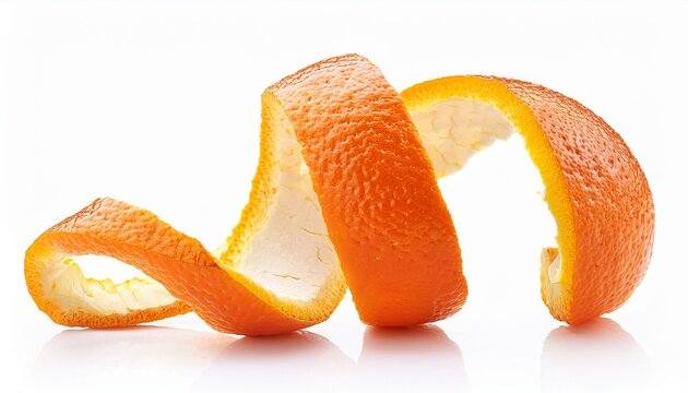 vibrant orange peel spiral isolated on white background