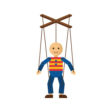 A simple pixel art illustration of a smiling puppet on strings, standing with arms outstretched