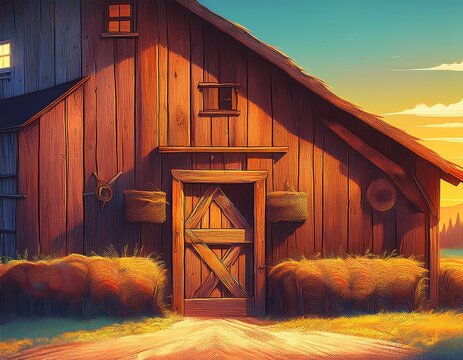 the barn has an old wooden door and wall generative ai