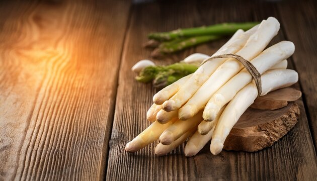 white asparagus selective focus on wooden background