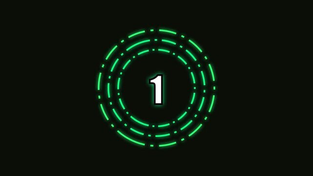 Green neon countdown timer with circular digital interface