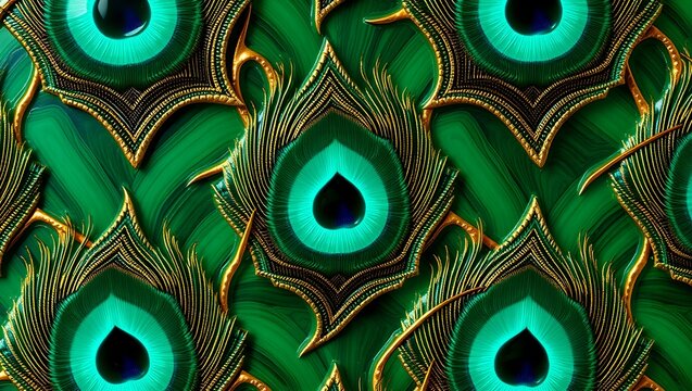 Abstract Luxury Malachite and Emerald Peacock Pattern Background with Gold Inlay
