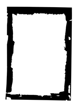 Black Brush Frame with Rough Paint Texture and Distressed Rectangular Border on Transparent Canvas