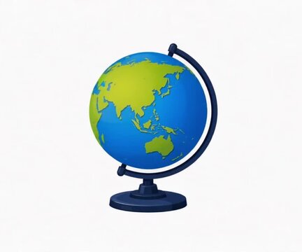 Detailed 3D Illustration of a Spinning Terrestrial Globe Showing Asia and Australia on a Stand for Global Education and Geography Projects