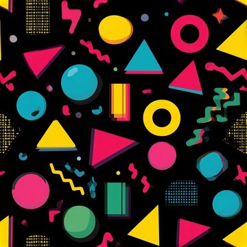 Vibrant geometric shapes on bold black background