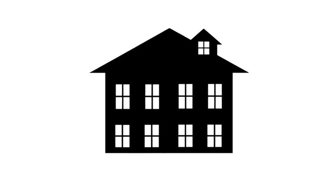 Vector illustration of black silhouette of a twostory house with a dormer window on a transparent background