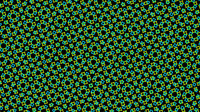 Intricate geometric kaleidoscope pattern with green neon shapes geometric abstract
