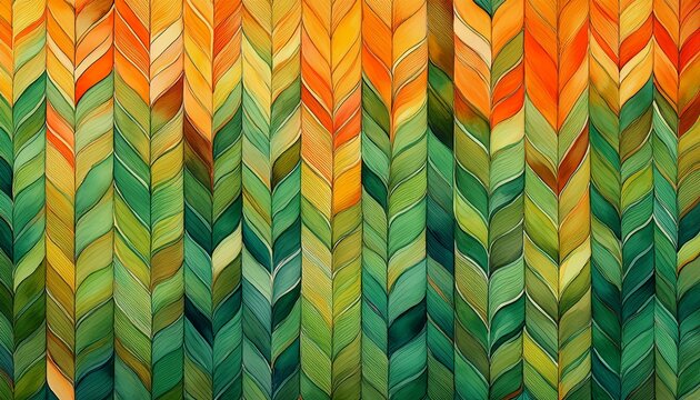watercolor green and orange herringbone pattern wallpaper