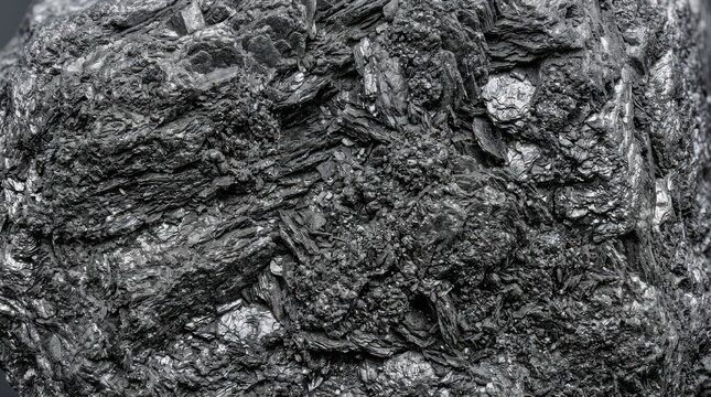 Macro Texture of Graphite Ore Mineral Surface Detailed Dark Metallic Carbon Rock Background for Industrial Geology and Mining Concepts