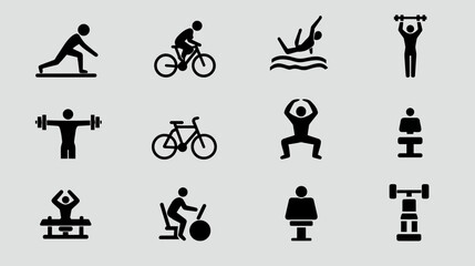 Obraz premium Minimalist sports and fitness silhouette icons for athletic branding.