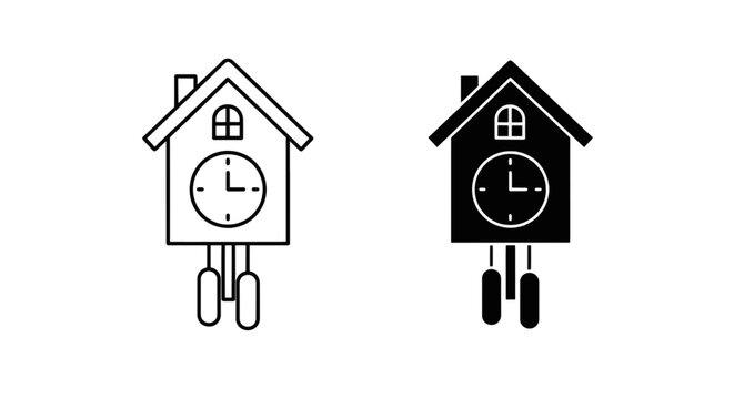 Vector illustration of cuckoo clock icon set, outline and solid style, vector illustration on a transparent background