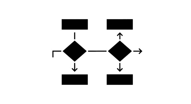 Vector illustration of flowchart diagram with decision diamonds and process rectangles on a transparent background
