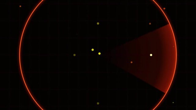 Digital Radar Interface With Rotating Scanning Beam And Blinking Dots On A Black Grid Background