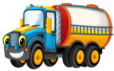 Naklejka premium happy cartoon cistern truck driver tanker isolated on white illustration for children
