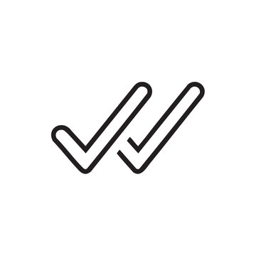 black vector line art icon of double check marks featuring approval, confirmation