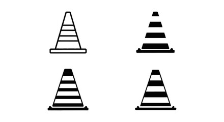 Fototapeta premium Vector illustration of set of traffic cone icons in different styles on a transparent background