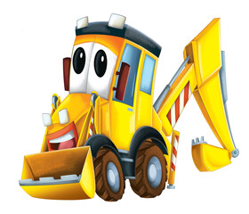Naklejka premium Cartoon funny excavator isolated on white background illustration for children