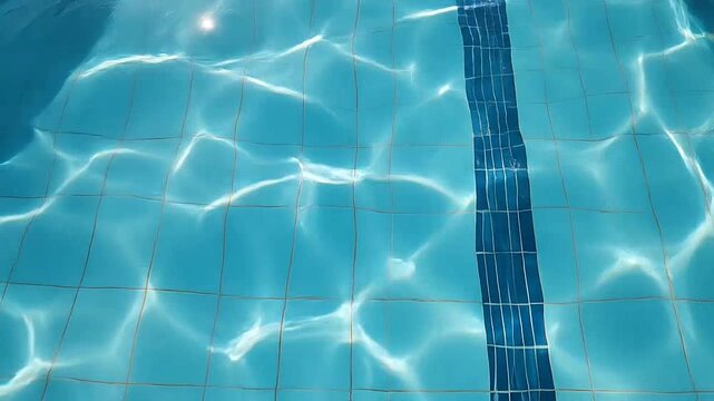 Clear blue water ripples over a tiled swimming pool floor