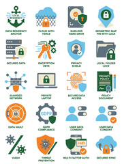 Fototapeta premium Data Protection Privacy and Security Flat Vector Icons for Digital Compliance