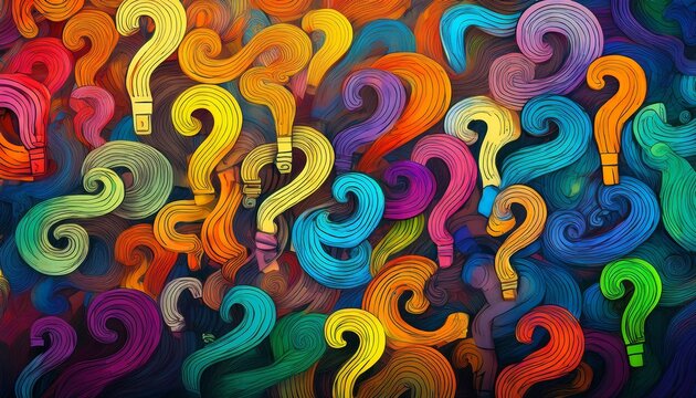 background texture of multicolored question marks