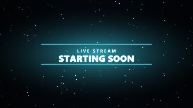 Live stream starting soon screen with glowing particles and blue light