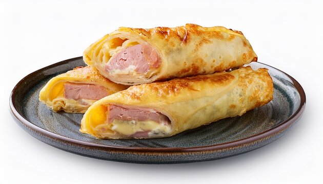 eggrolls with ham cheese filling isolated on white background transparency