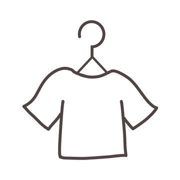 Hand drawn t-shirt on hanger doodle line icon