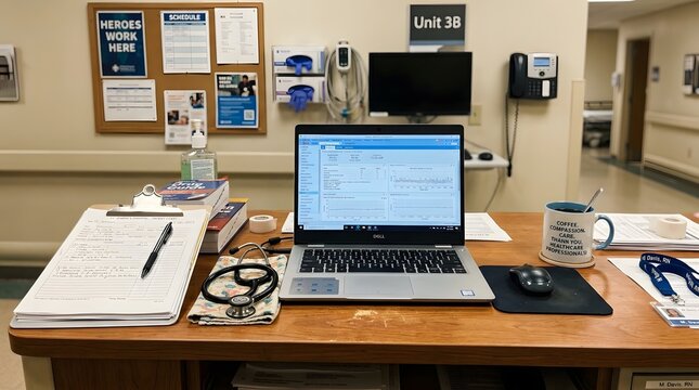 Labor Day in a Busy Hospital Healthcare Workstation Desk