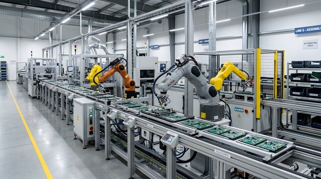 Automated Factory Production Line Celebrating Labor Day With Robotic Precision