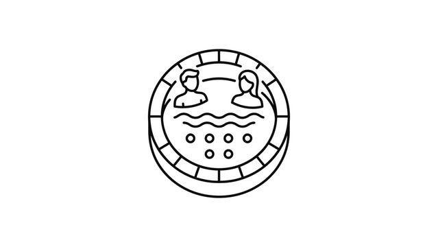 Outline icon showing a couple relaxing in a circular hot tub.