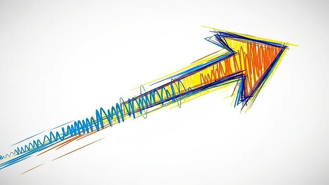 A vibrant hand-drawn arrow pointing upwards on a clean white background