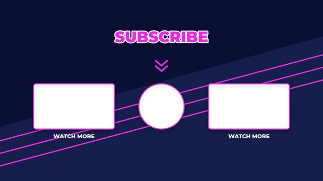 Youtube end screen template with subscribe button and video placeholders